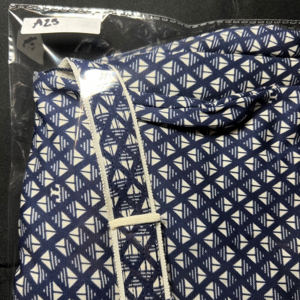 Tory Burch Navy Blue White Geometric Print V-Neck Belted Dress Womens Medium - Picture 10 of 10